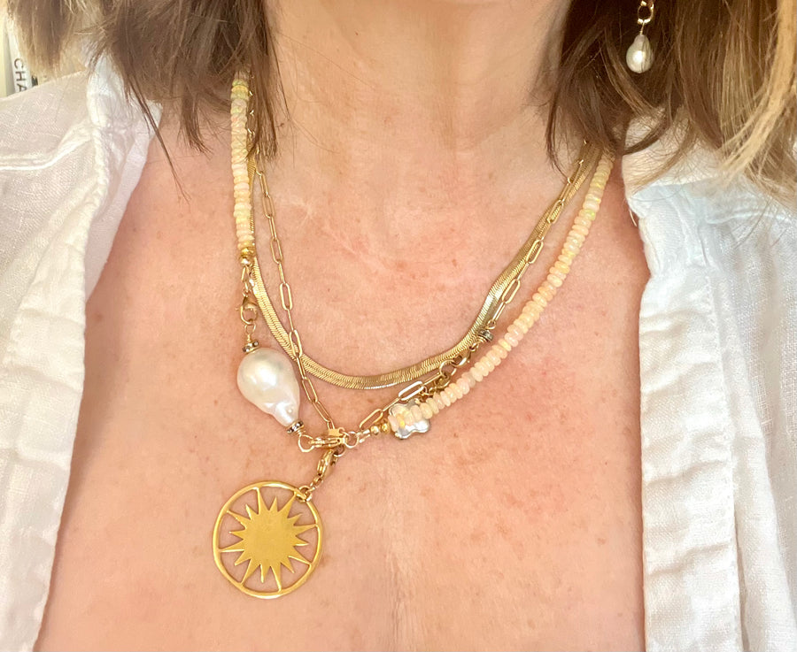 Ethiopian Opal Disc Necklace + Baroque Pearl | Limited Edition